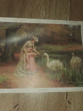 Feeding The Swans By George S. Knowles Oil Paint Art Print